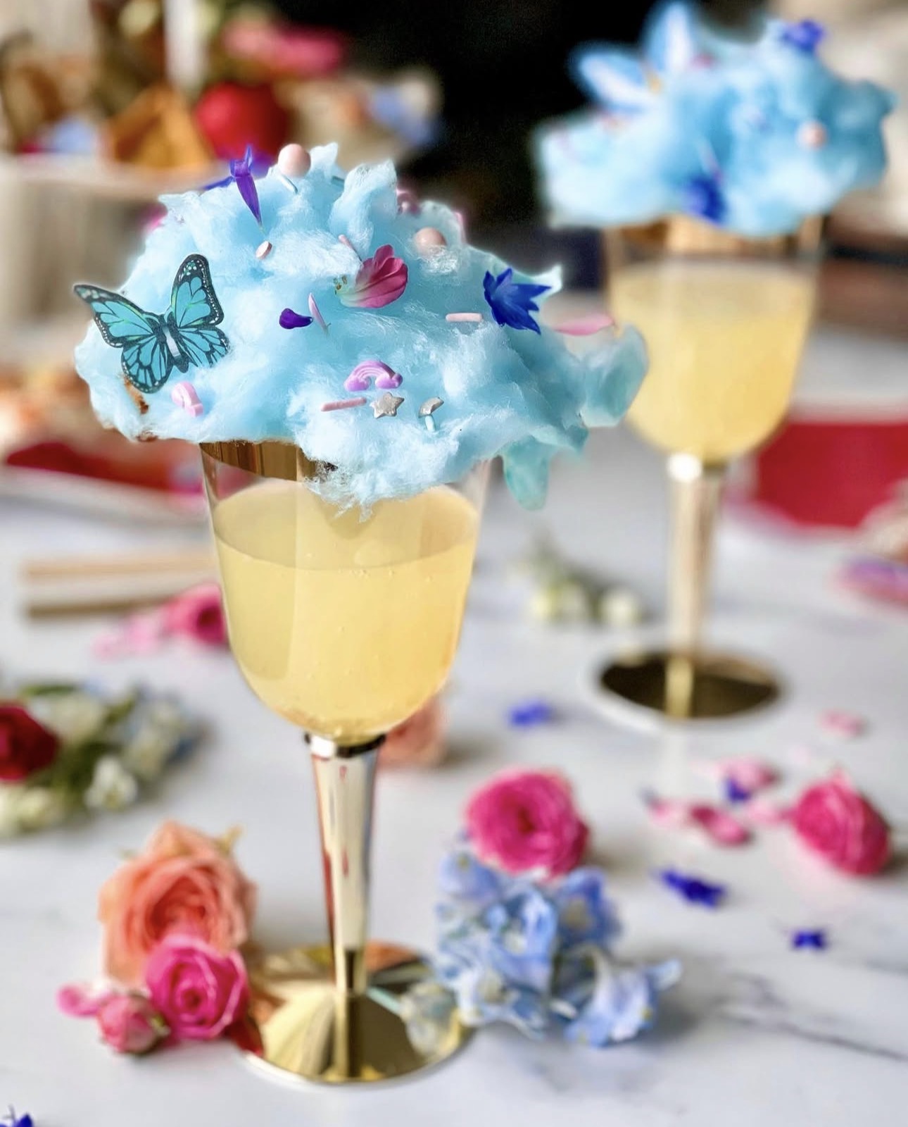 Cotton-candy topped cocktails